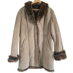 Wilson Leather Genuine Suede Penny Lane Coat Jacket Womens XL Faux Fur Trim Y2K